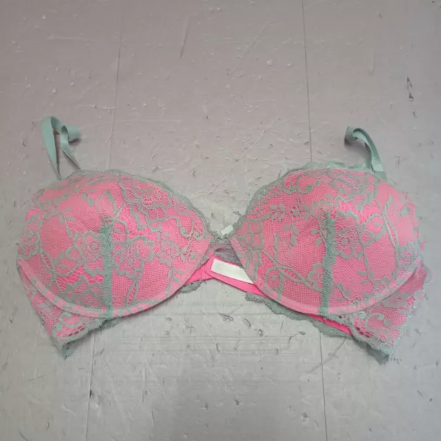 AEROPOSTALE BRA WOMEN 36D Pink With Gray Lace Wire Free Perfect