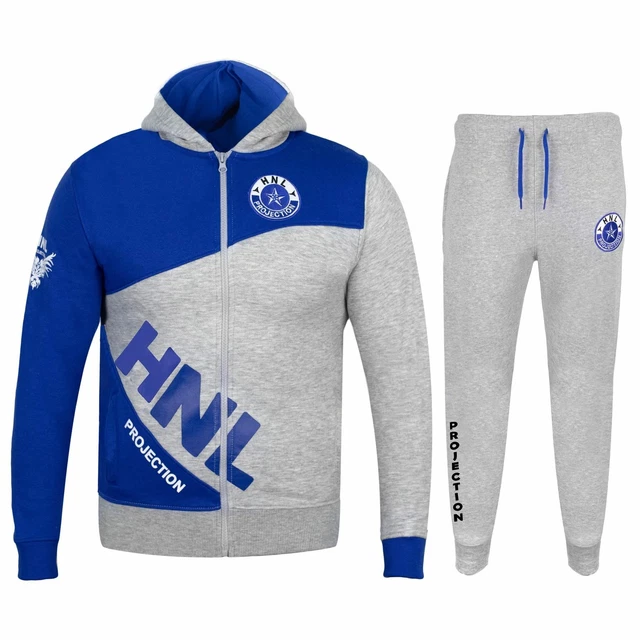 Kids Boys Girls Unisex Tracksuit Grey & Blue HNL Zipped Hoodie & Bottom Joggers