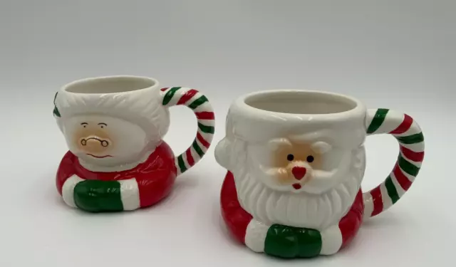 Pair of Holiday Mugs Mr & Mrs Santa Claus Vintage Christmas