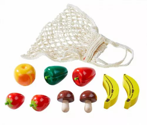HABA 306455 - Biofino, Einkaufsnetz Obst & Gemüse, Zubehör für Kaufladen, 10-tei