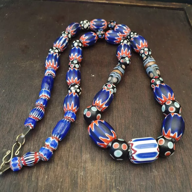 Antique Vintage Venetian inspired Chevron + Thousand eyes Beads Necklace