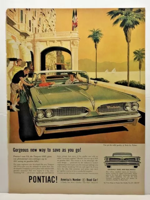 1960s Vintage PONTIAC Antique Magazine Automobile Print Ad - Full Page Color