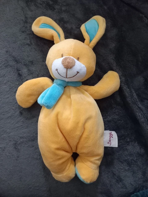 Doudou Lapin Chien Jaune Écharpe Bleu 25cm Bengy TBE
