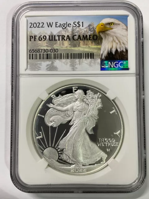 2022 W Silver American Eagle S$1 Ngc Pr69 Ultra Cameo Eagle Mountain