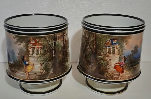 Paire De Cache-Pots En Porcelaine De Paris Napoléon Iii Xix Ème