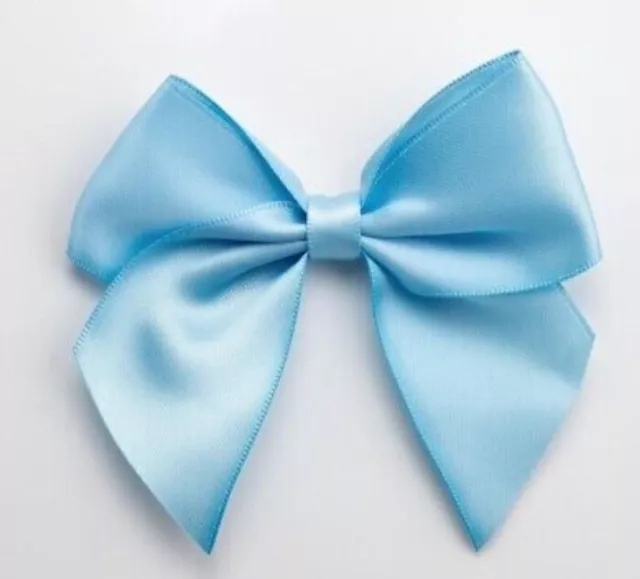 3 Large Light/Baby Blue satin Bows 10cm Wide Tied 38mm Ribbon Hair Wedding Craft