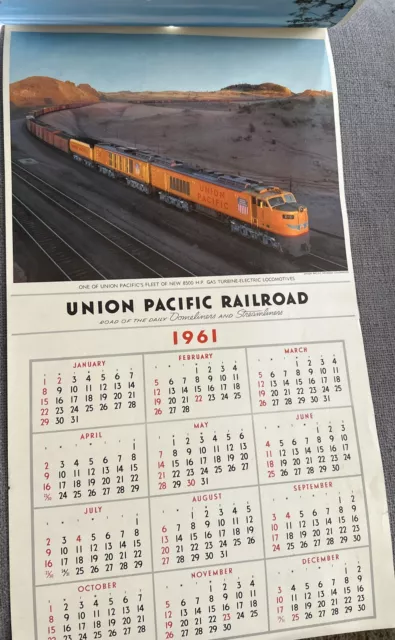 Vintage 1959-1960 Union Pacific Railroad Scenic Calendar Trains Railway
