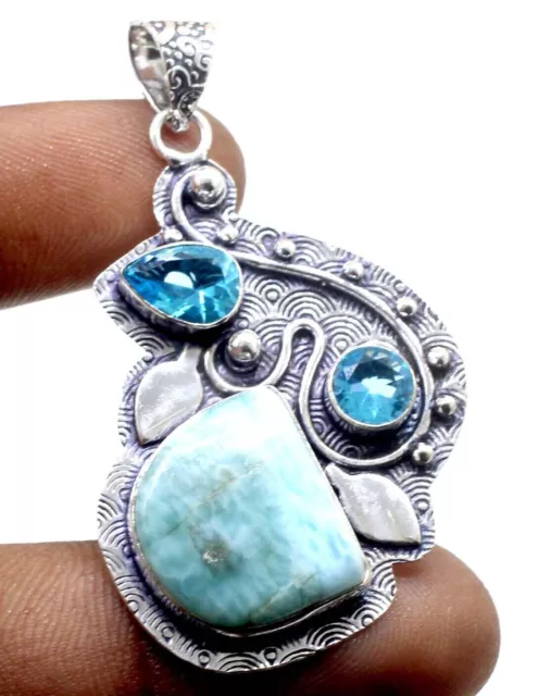 Ciondolo gioielli in argento sterling 925 con larimar e topazio misura 2,10"