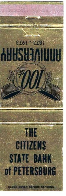 Matchbook Cover The Citizens State Bank Of Peterburg Indiana
