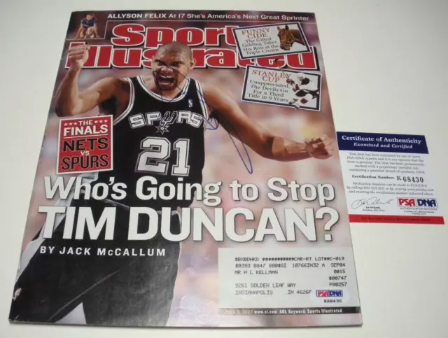 Tim Duncan Sanantonio Spurs,Hof Last One Psa/Dna/Coa Signed Sports Illustrated