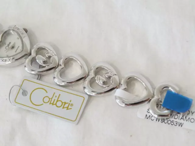 New Women's Colibri Silvertone Bracelet Watch "Mother's Joy" Heart Band NWT $69 3