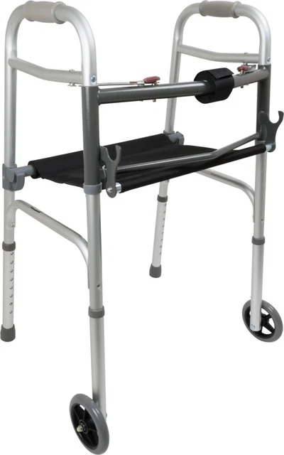 Roscoe Medical WKAAW2BST 300 lb Two Button with Seat & Wheels Walker, Alumin