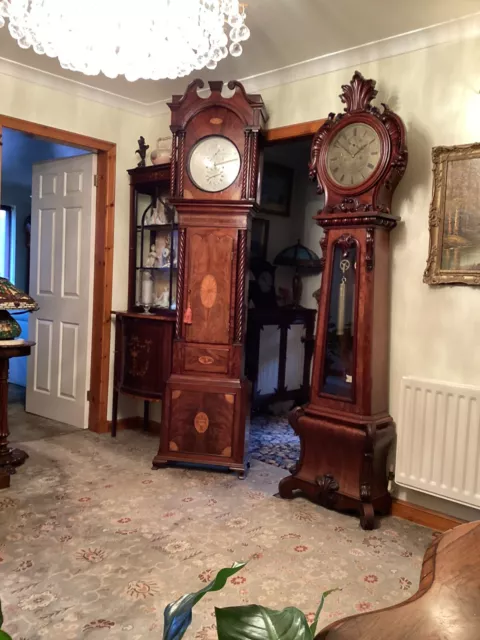 19th C Inlaid Mahogany Regulator Longcase Grandfather Clock