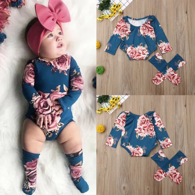 Newborn Baby Girls Clothes Long Sleeve Tops Floral Romper Leggings Outfits Set