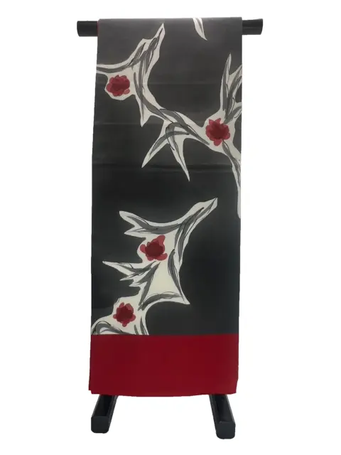 Japan Kimono Obi Used Vintage Goodcondition Cotton Red  black Butterfly Flower