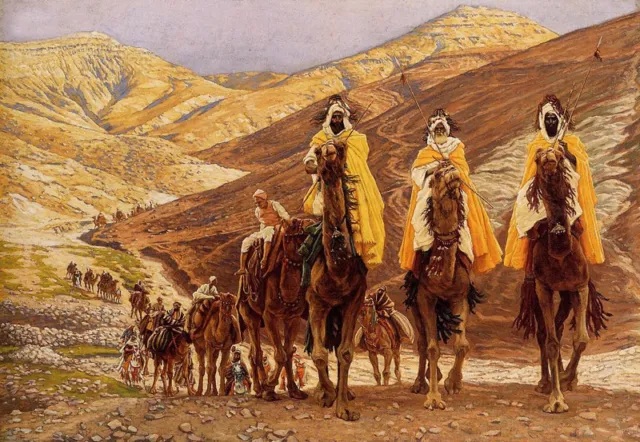 Perfect Oil painting Joseph Tissot - Journey of the Magi - Arabs on Camels 36"