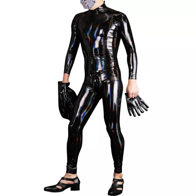 Men Latex ammonia Bodysuit with Gloves Socks and Hood Catsuit Jumpsuit Colorful 2