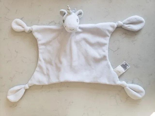 JoJo Maman Bebe Unicorn Baby  Comforter White Silver Stars Soft Toy Comforter