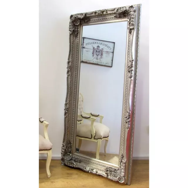 Cavill Large Ornate Carved French Frame Wall Leaner Mirror Silver 173cm x 87cm