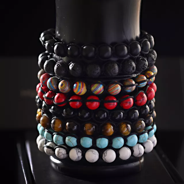 Men Women 8mm Natural Gemstones Braided Macrame Beads Bracelets Adjust Handmade