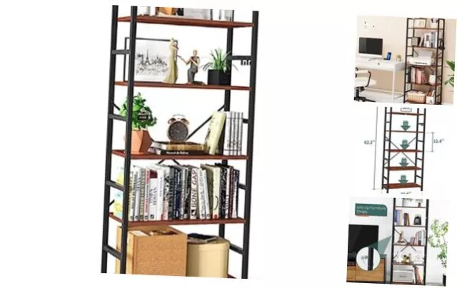 5 Tier Bookshelf - Tall Book Shelf Modern Bookcase for Berry Brown