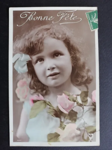 cpa Fantaisie Ecrite 1908 Portrait ENFANT FILLETTE Photo Little Girl BONNE FÊTE