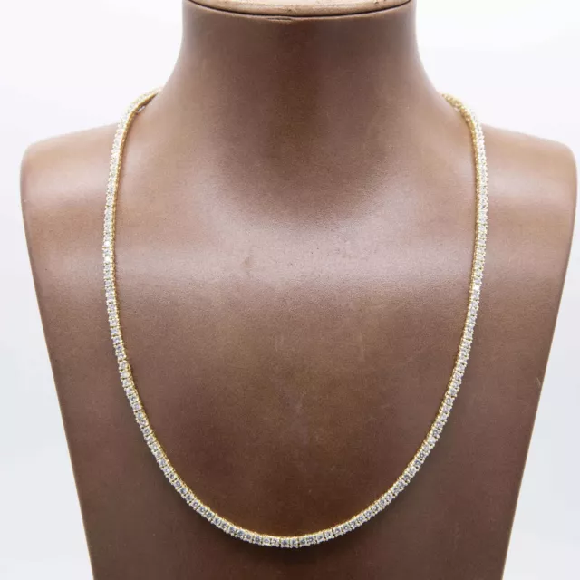 2.5mm Round Cut CZ Tennis Chain Necklace Real 14K Yellow Gold-Plated Silver 925