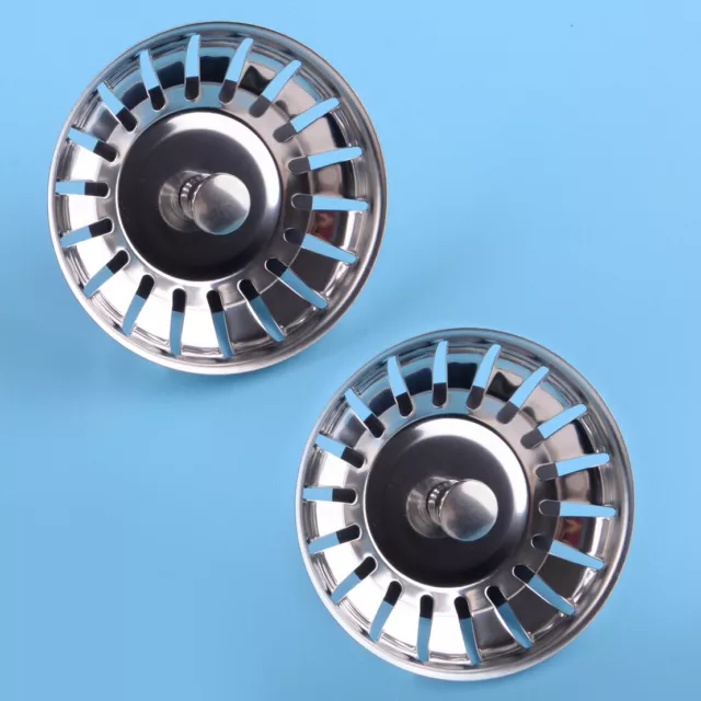 2x Stainless Steel Kitchen Sink Strainer Waste Plug Drain Filter Basket Drainer