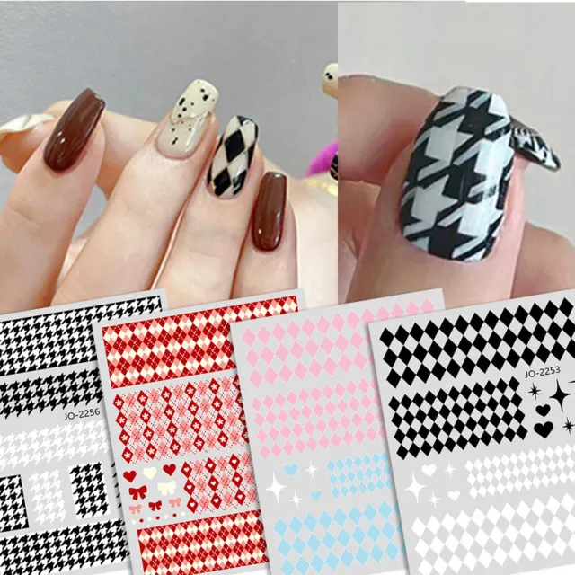 Pegatina para uñas deslizador de uñas Rhombus a cuadros pegatina para uñas negro / blanco 〇