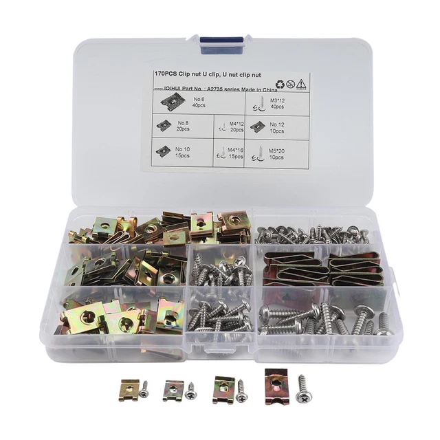 Keadic Assortiment De 226 Clips D'Écrous En U Pour Moto, Ford, GM - Kit Complet 6 Tailles