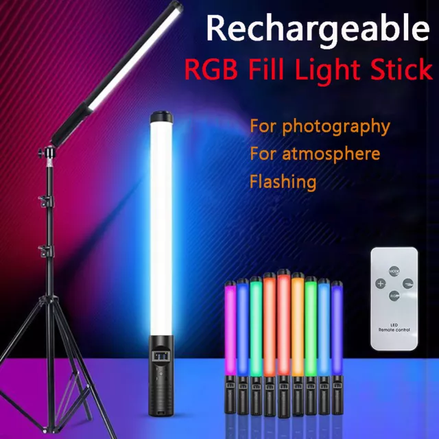 RGB Colorful LED Light Wand Handheld Light Stick Bar w/ Remote For Photography