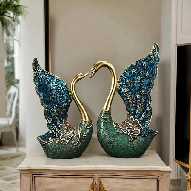 2 Pièces Cygne Figurines Statues Oiseaux Figure Ferme Cheminée Résine