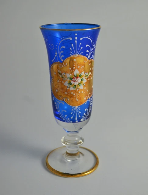 N6706s FAVOLOSO CALICE BICCHIERE BLU IN VETRO E ORO