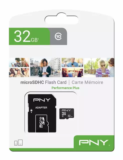 Genuine PNY Performance Plus 32GB MicroSD SDHC Card with SD Adapter, UK Seller