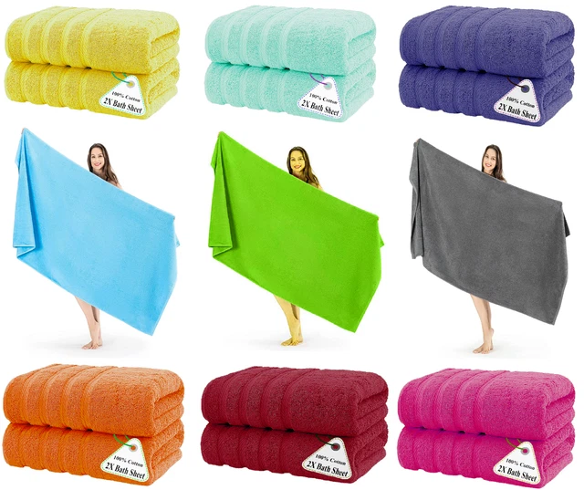 2x Jumbo Bath Sheets Luxury 100% Egyptian Cotton Large Size Bathroom Soft Towels