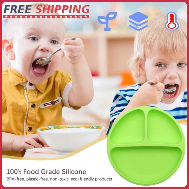 Cute Baby Infant Dining Plate Non Slip Training Sucker Dishes Tableware (Green)