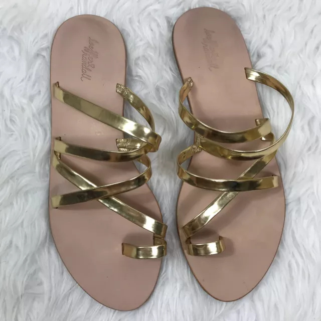 Loeffler Randall Sarie metallic gold flat sandals size 11 strappy toe ring $195