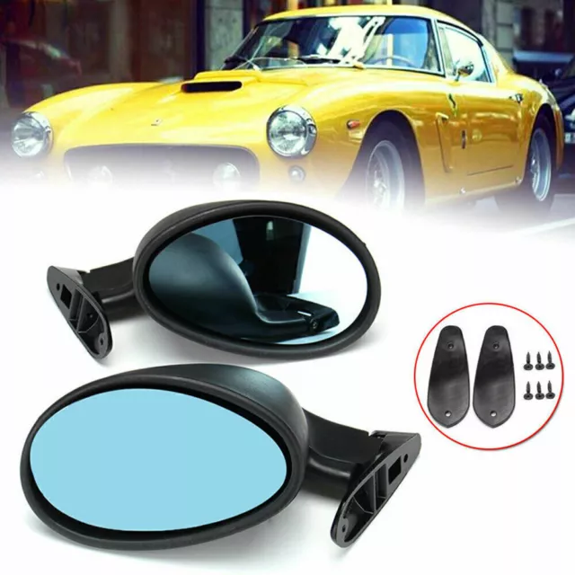 Pair Universal Black Classic Car Door Wing Blue Side Rearview Mirror Replacement