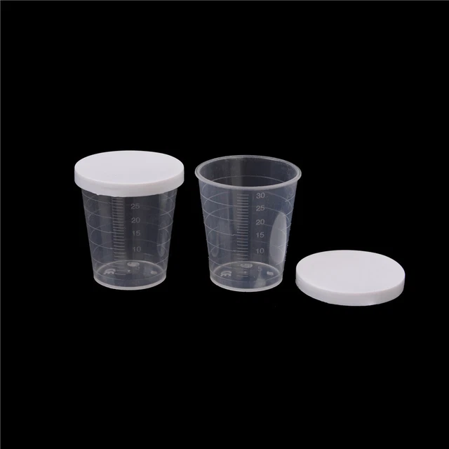 10Pcs 30ml Plastic Lab Test Liquid Measuring Container Cups with Cap