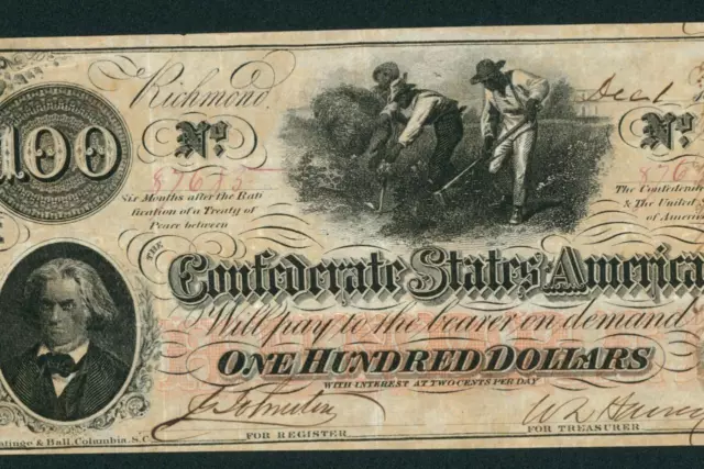 $100 1862 Confederate States of America - Richmond ** PAPER CURRENCY AUCTIONS