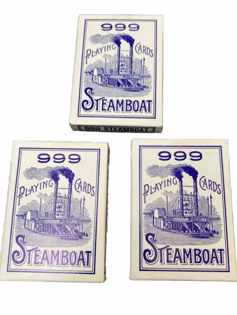 3 Vintage Steamboat No. 999U.s.  Playing Cards - No Barcode.blue Decks.