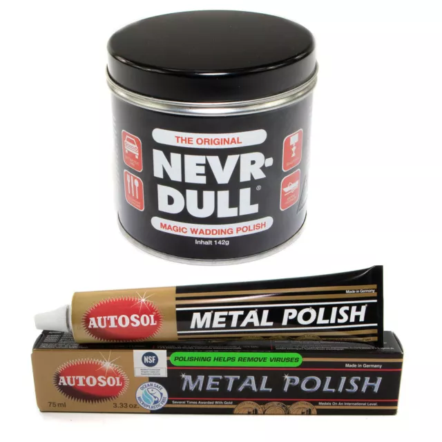 Nevr Dull Polierwatte 142 g + 75 ml Edel Chrom Metall Politur Autosol Chromglanz