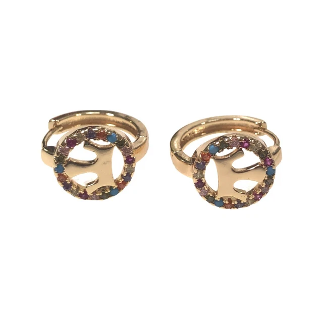 14K Gold Plated Crown Cz Crystal Huggie Hoop Multicolored Earrings  1.5 cm