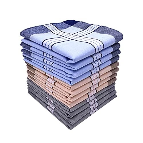 Lot de 12 mouchoirs pour homme, 100 % coton, avec motif à carreaux