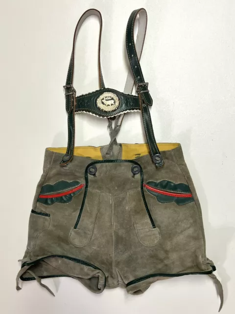Childs Authentic Suede Leather Bavarian German Trachten Lederhosen Shorts