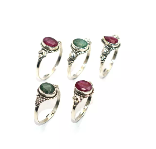 WHOLESALE 5PC 925 STERLING SILVER GREEN Simulated Emerald MIX RING LOT a375