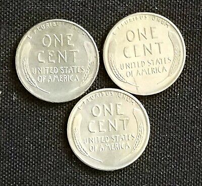 1943 P+D+S Lincoln Steel Wheat Penny Cent Set-Lot   Choice-Gem AU 3 Coins