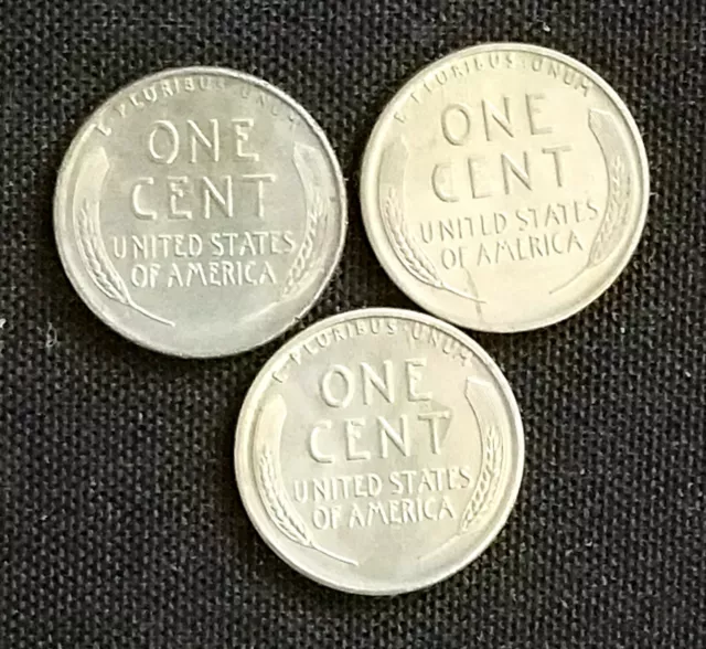 1943 P+D+S Lincoln Steel Wheat Penny Set-Choice-Gem AU (3) Coins. FREE SHIPPING