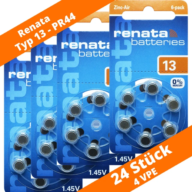 24 pilas de audífonos Renata tipo 13 PR48 naranja 4x 6 blíster 1,45V zinc aire