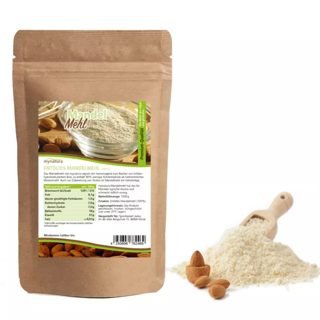 Mynatura 100% weisses Mandelmehl 1kg Beutel Glutenfrei Backen Mehl Mandeln